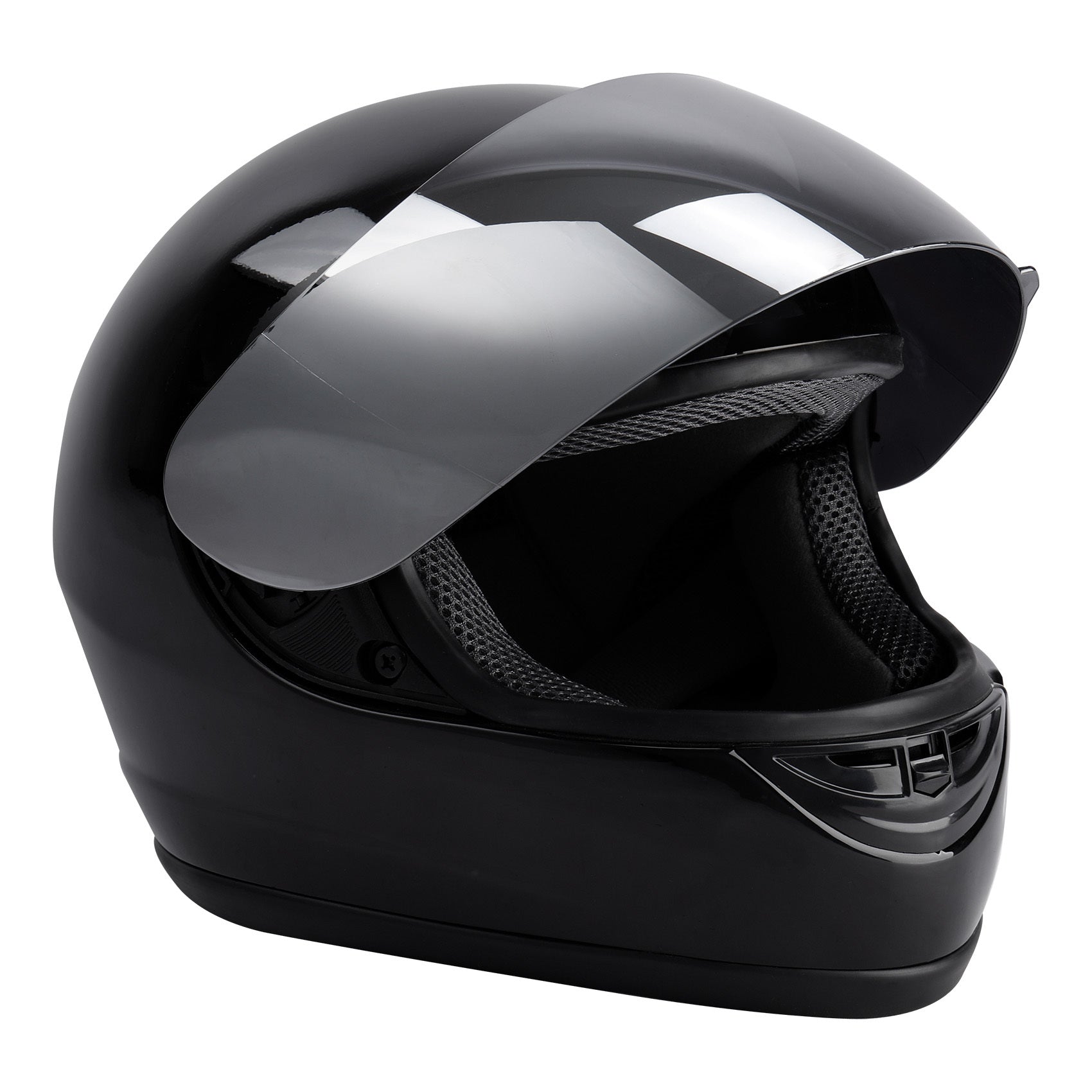 TCMT Gloss Black Full-Face DOT Certified Motorcycle Helmet - Adult Size S/M/L/XL Mirror Shield Superior Protection and