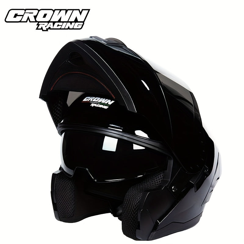 Crown Racing Motorcycle Dual Visor Flip Up Modular Open Face Helmet DOT Authentication Motorcycle Helmet With Tail Wing