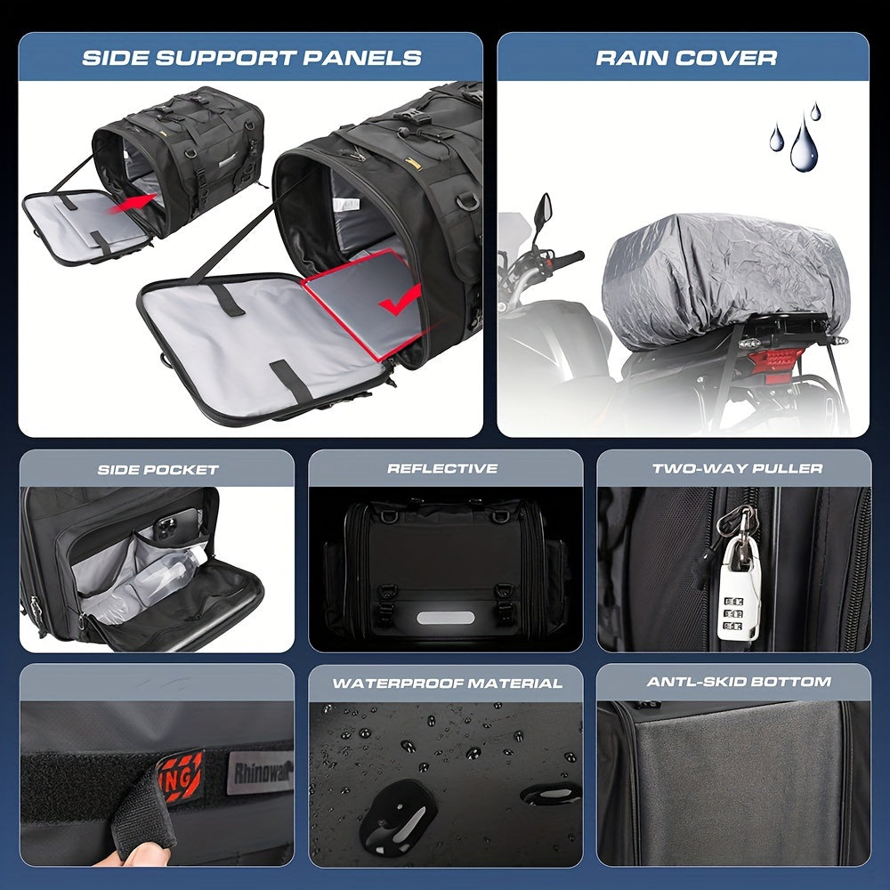 Expandable Motorcycle Travel Luggage Bag - 10.57-15.85gal Black PVC Saddle Bag with Adjustable Straps Multiple