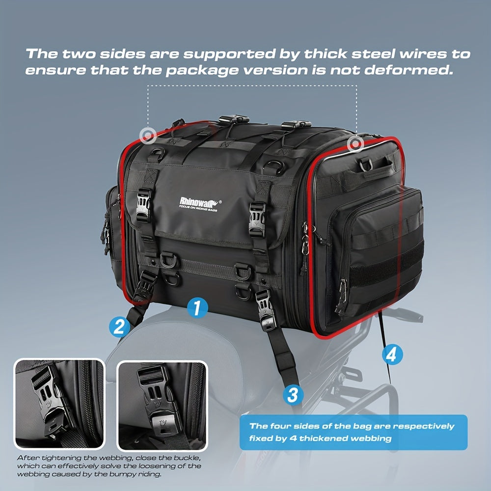 Expandable Motorcycle Travel Luggage Bag - 10.57-15.85gal Black PVC Saddle Bag with Adjustable Straps Multiple