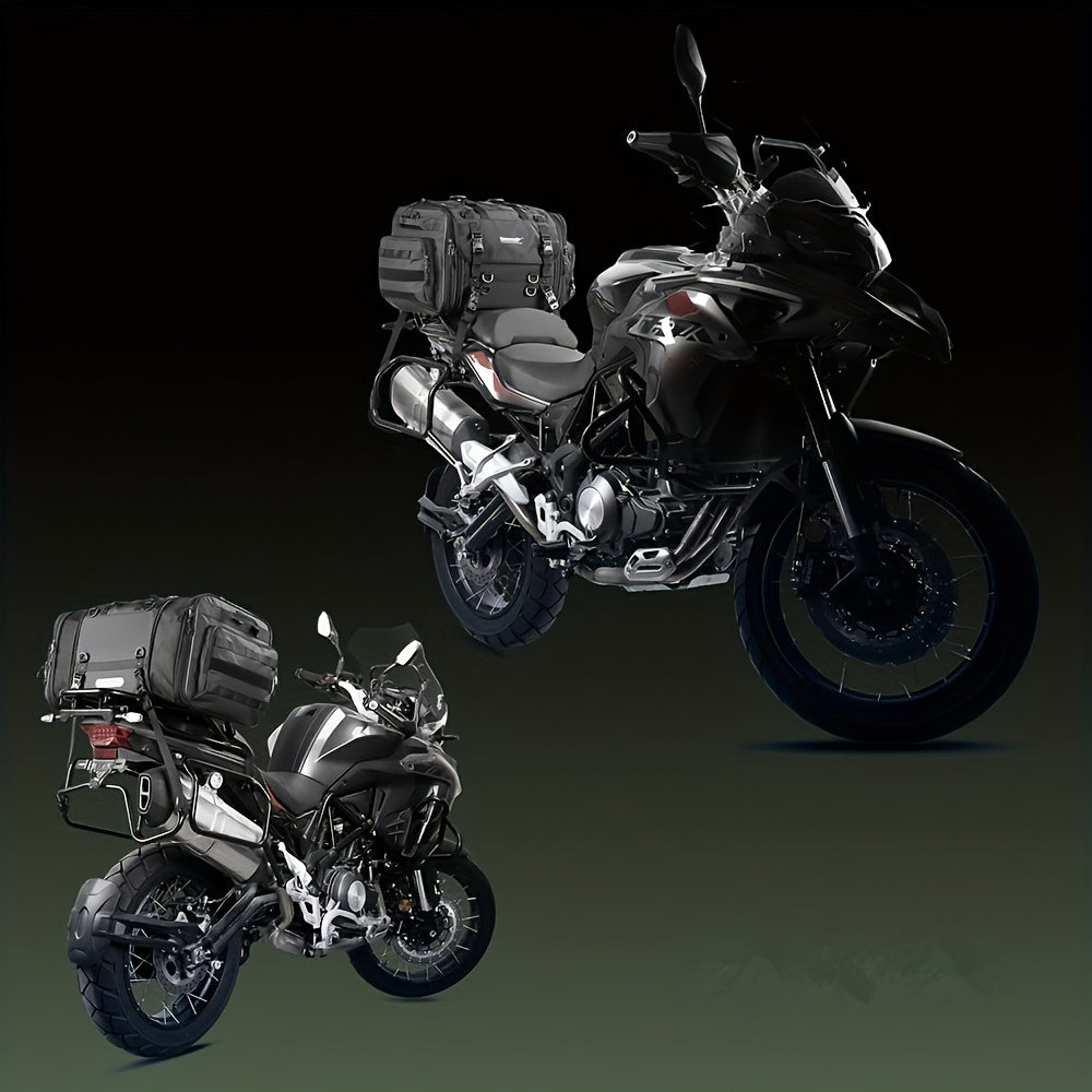 Expandable Motorcycle Travel Luggage Bag - 10.57-15.85gal Black PVC Saddle Bag with Adjustable Straps Multiple