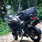 Expandable Motorcycle Travel Luggage Bag - 10.57-15.85gal Black PVC Saddle Bag with Adjustable Straps Multiple