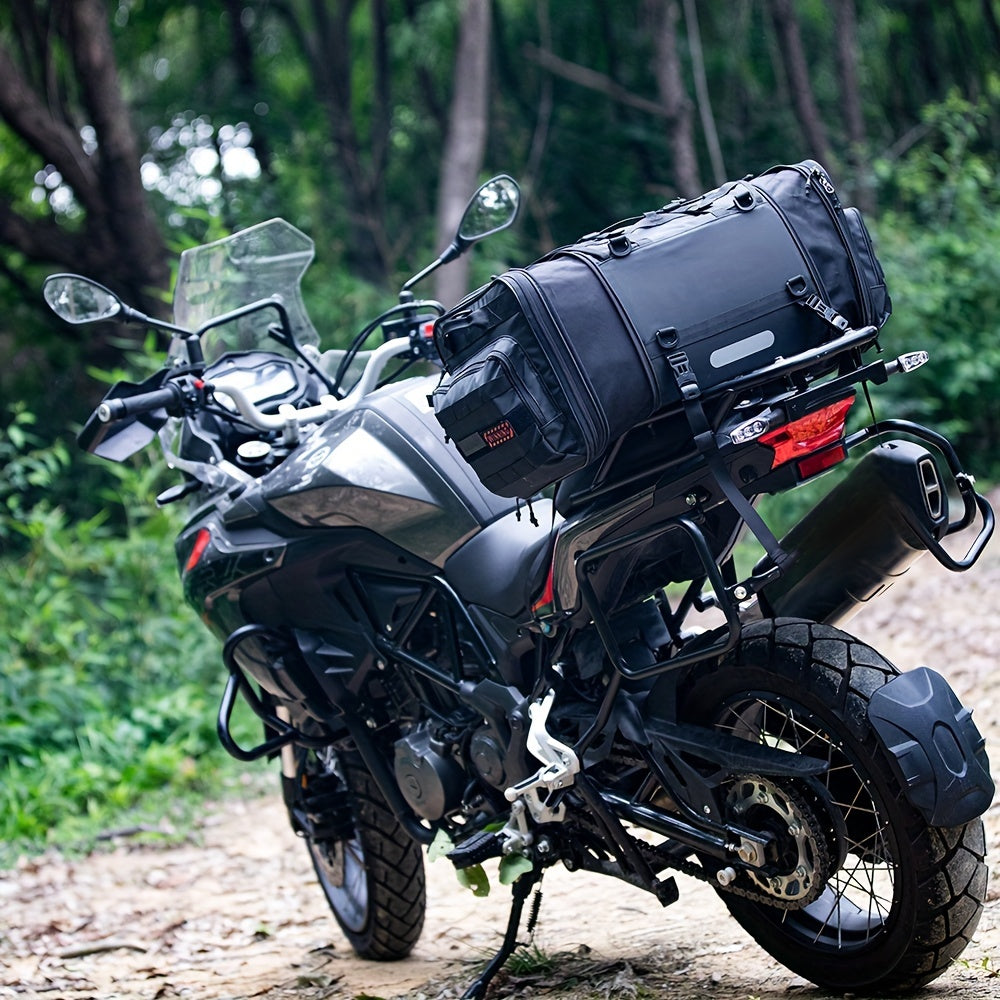 Expandable Motorcycle Travel Luggage Bag - 10.57-15.85gal Black PVC Saddle Bag with Adjustable Straps Multiple
