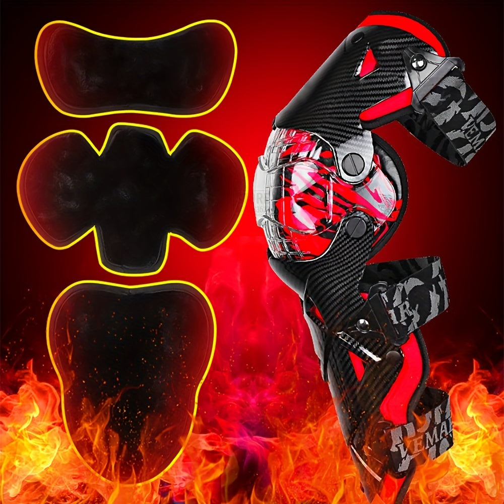 1Pair Motocross Knee Pads Anti-fall Motorcycle Knee Guards, Moto Protection Removable Warm Knee Liner Motorcycle Knee Protectors Safety Guards