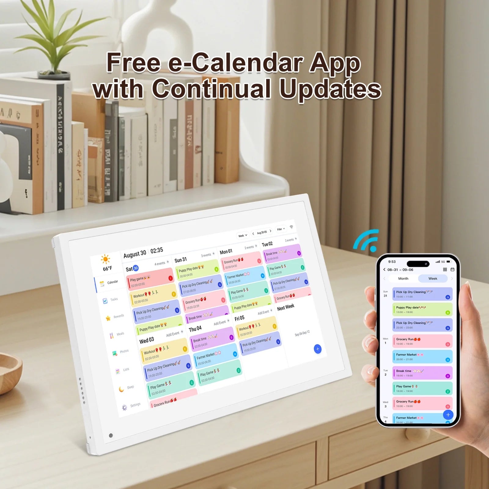10.1 Inch Smart Digital Calendar Planner & Chore Chart, IPS HD Touchscreen Interactive Display for Family Schedules, Desk Stand Included - Share Photos/Videos