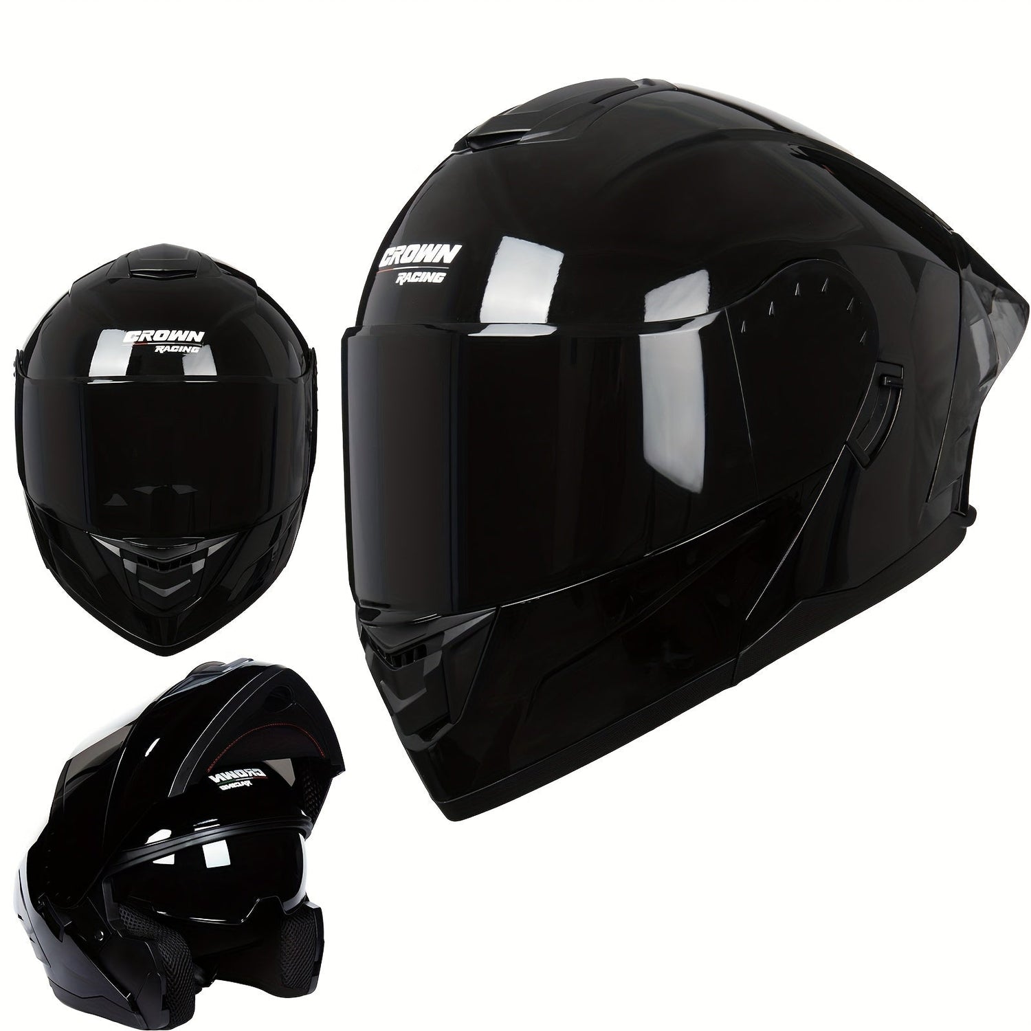 Crown Racing Motorcycle Dual Visor Flip Up Modular Open Face Helmet DOT Authentication Motorcycle Helmet With Tail Wing