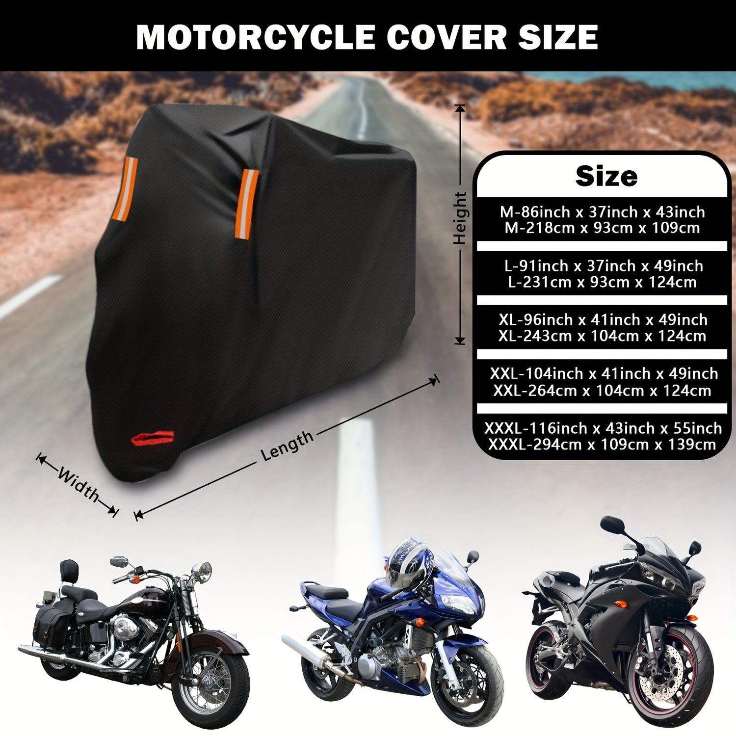 Tokept Black Motorcycle Cover, 210D Oxford Fabric Sun Protection, Vehicle Cover for Harley Davidson for HONDA for SUZUKI Kawasaki Yamaha
