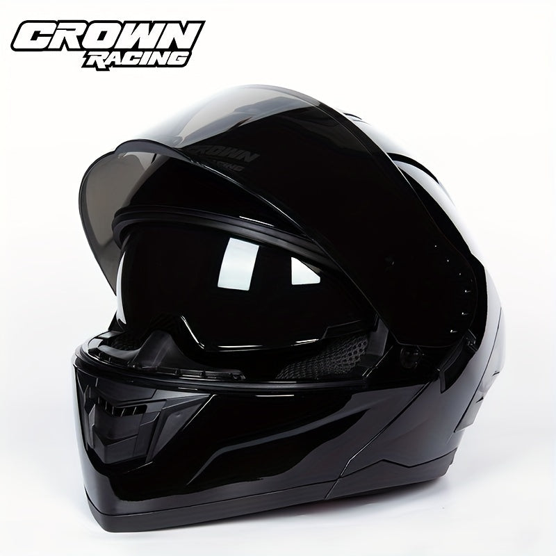 Crown Racing Motorcycle Dual Visor Flip Up Modular Open Face Helmet DOT Authentication Motorcycle Helmet With Tail Wing