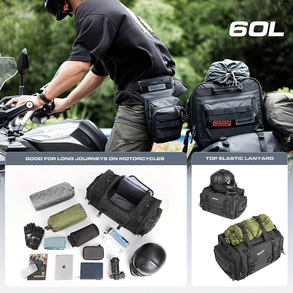 Expandable Motorcycle Travel Luggage Bag - 10.57-15.85gal Black PVC Saddle Bag with Adjustable Straps Multiple