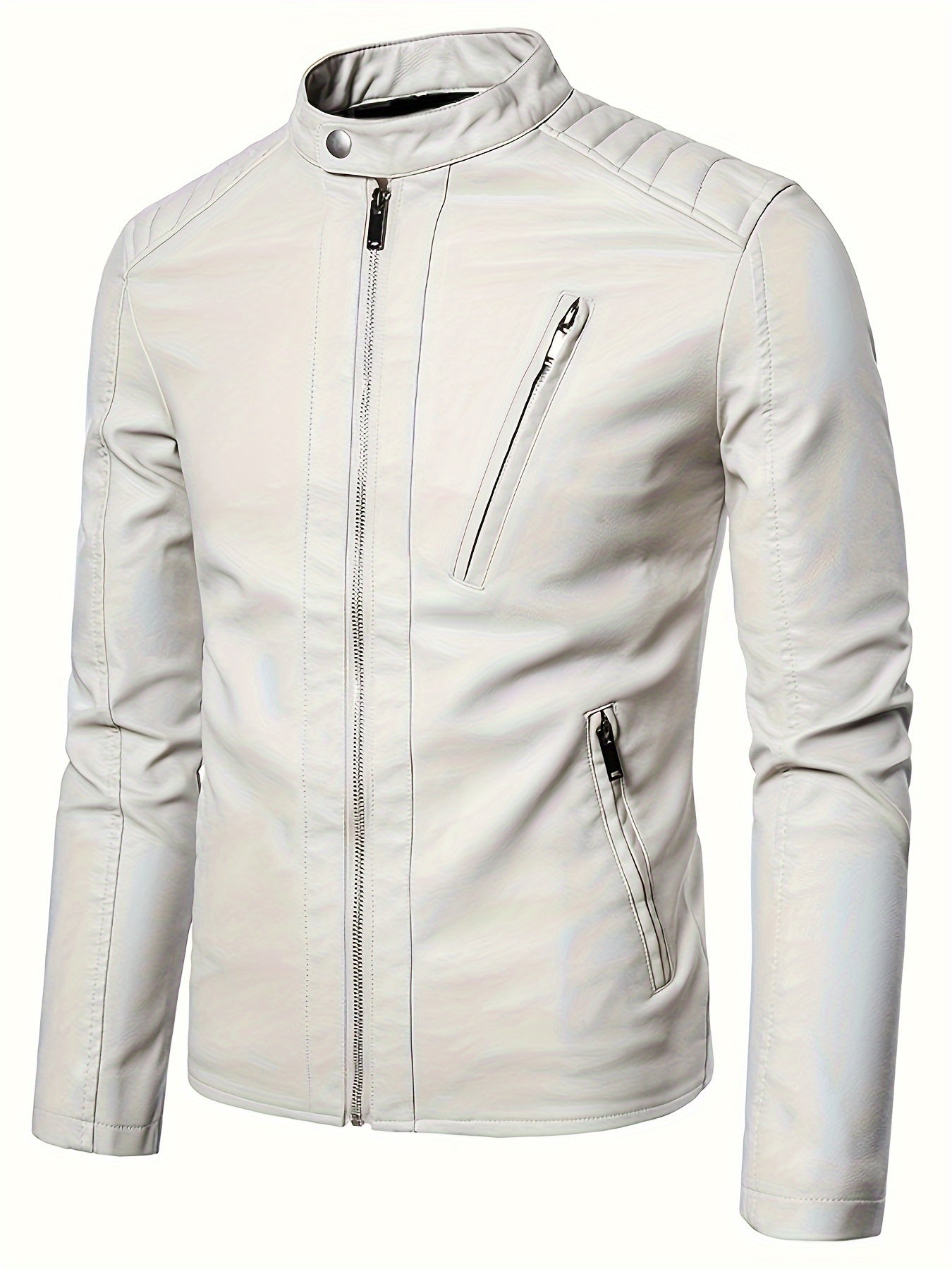 Men's Faux Leather Jacket, Slim Fit Stand Collar Motorcycle Jacket