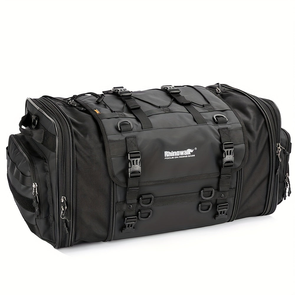 Expandable Motorcycle Travel Luggage Bag - 10.57-15.85gal Black PVC Saddle Bag with Adjustable Straps Multiple
