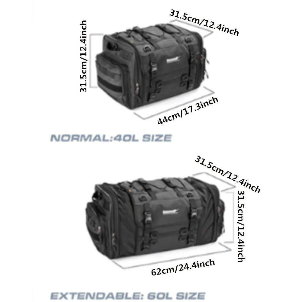 Expandable Motorcycle Travel Luggage Bag - 10.57-15.85gal Black PVC Saddle Bag with Adjustable Straps Multiple