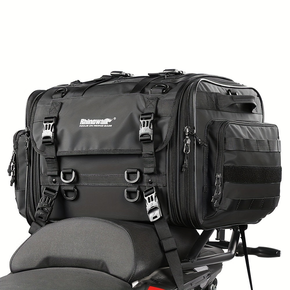 Expandable Motorcycle Travel Luggage Bag - 10.57-15.85gal Black PVC Saddle Bag with Adjustable Straps Multiple