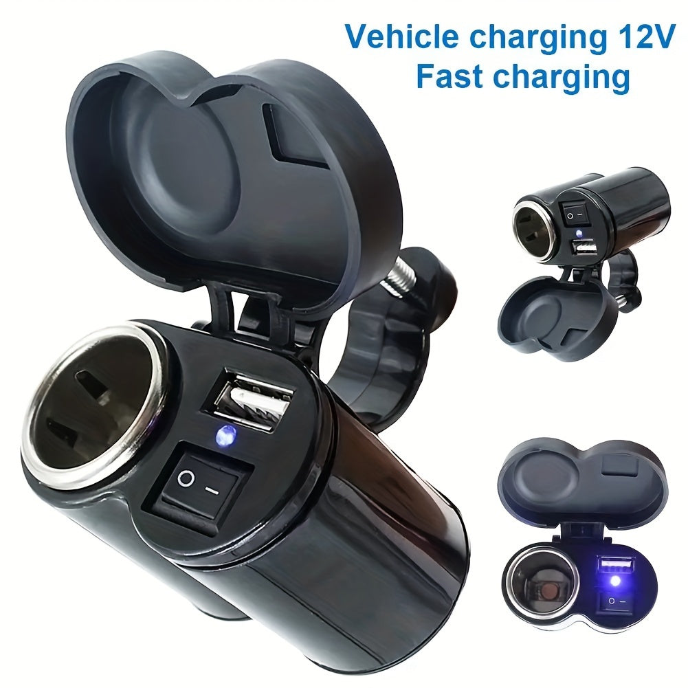 Universal Motorbike USB Charger - Handlebar Power Adapter with Switch Cover for Motorcycle Cigarette Lighter Socket - Durable and Water-Resistant Design for Safe Charging on the Go